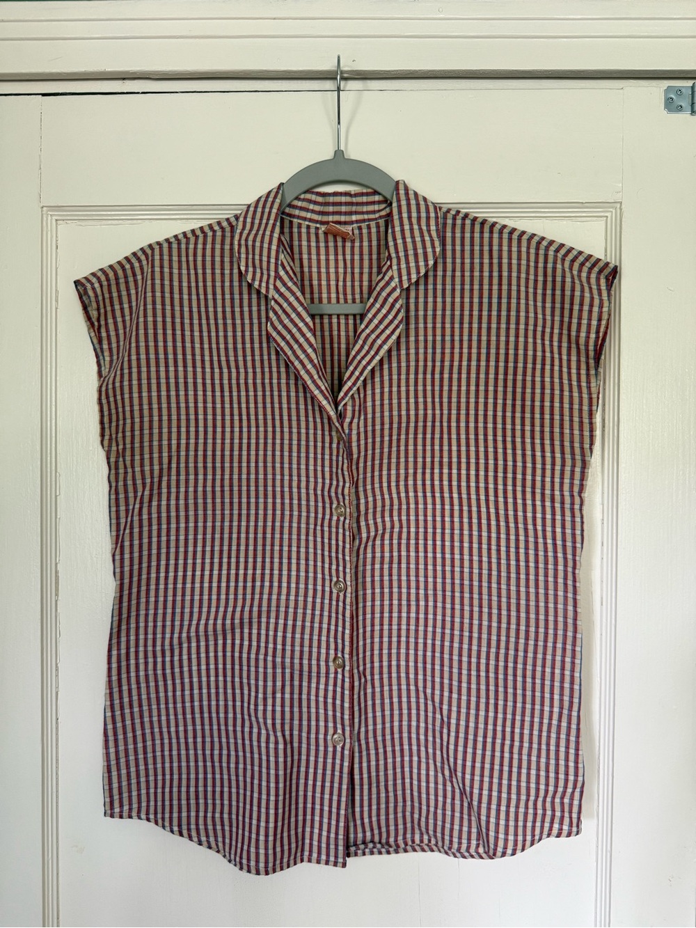 Women’s Short-Sleeve Check Button-Up Shirt - Red & Blue